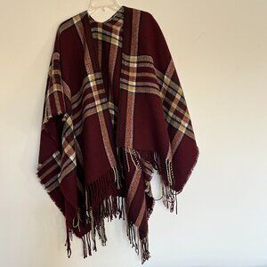 Blanket Shawl Cape Wrap Womens One Size - Burgundy Plaid - Soft